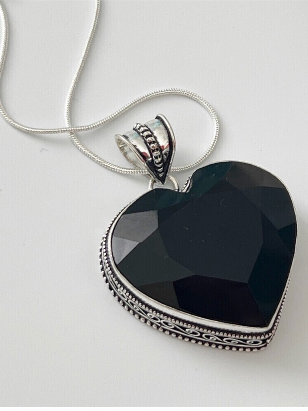 925 Sterling Silver Black Onyx Heart Necklace gemstone womens jewelry